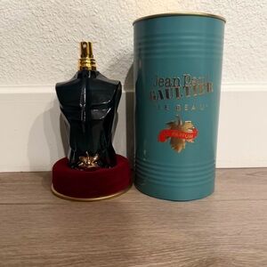 Jean Paul Gaultier Le Beau Black & Gold Torso Perfume Bottle with Teal Tin